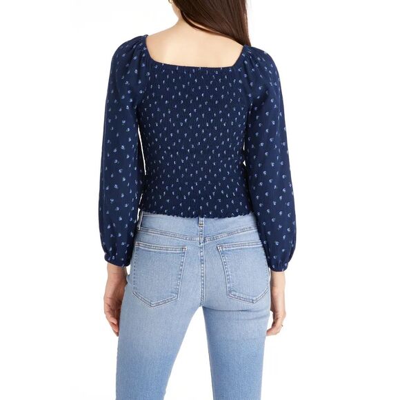 MADEWELL Women’s Classic Indigo Lucille Balloon Sleeve Smocked Top Size Large - Picture 3 of 7